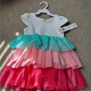 Girl's Tiered Tulle Dress in White, Teal, Pink & Fuchsia